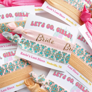 LET&#39;S GO GIRLS | Retro Bachelorette Favor, Hangover Kit Hair Tie Favors, 70s Disco Bachelorette in Nashville Tennessee, Brides Last Disco