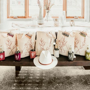 Draagtas bruidsmeisje met wilde bloemen | Voorbereiding bruidsfeest cadeau, voorstel bruidsmeisje, botanische welkomsttassen bruiloft, cadeau voor haar
