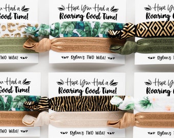 Safari Birthday Favors | Two Wild One Personalized Hair Tie Favors, Customized Jungle Favors, Zoo Party Decorations, Zebra Cheetah Leopard