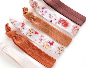Dried Floral Hair Tie Set | Terracotta Creaseless Elastic Hair Ties, Autumn Gifts for Friends, Super Soft Hair Bands, Bridal Party Gift