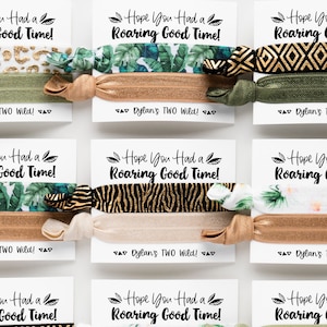 Safari Birthday Favors | Two Wild One Personalized Hair Tie Favors, Customized Jungle Favors, Zoo Party Decorations, Zebra Cheetah Leopard