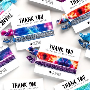 GALAXY Glitter Birthday Party Hair Tie Favors | Custom Hair Tie Favor, Personalized Kids Party Favors, Stars Outer Space Sleepover Party