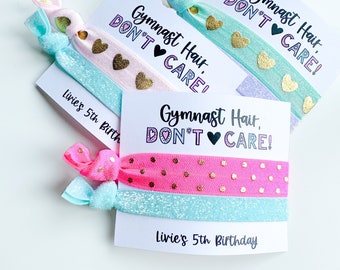 Gymnast Birthday Party Hair Tie Favors | Pastel Pink Hair Tie Favors, Personalized Party Favors for Girls, Gymnastics Party, Trampoline Park