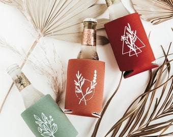 Retro Drink Cozies | Terracotta Rust Sage Bridal Shower Favor, 70's Desert Boho Palm Springs Bachelorette Favors, Burnt Orange Wedding