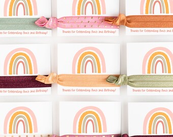 Boho Rainbow Party Favors | Hair Tie Party Favors, Rainbow Toddler Birthday, Retro Rainbow Hair Ties, Girls First Second Birthday Favor Tags