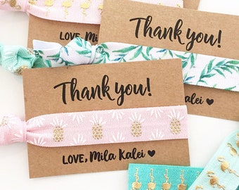 Luau Baby Shower + Birthday Hair Tie Favors | Flamingo Baby Shower Hair Tie Favor, Tropical Pineapple Baby Shower + Birthday Hair Tie Favors
