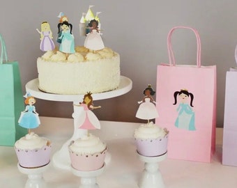 Princess Cupcake Toppers | Set of 12 Pastel Princess Theme Cupcake Wraps and Picks, Birthday Cake Topper, Princess Cupcake Wrap Decoration