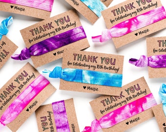 Birthday Hair Tie Favors | Personalized Tie Dye Kids Party, Sleepover Party Thank you Hair Ties, Teen Girl Birthday, Goodie Treat Bag Favors