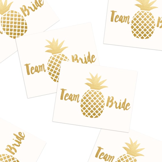 Pineapple Bachelorette Temporary Tattoo Favors | Gold Team Bride Tattoos, Metallic Gold Temporary Tattoo Favor, Tropical Bachelorette Tattoo
