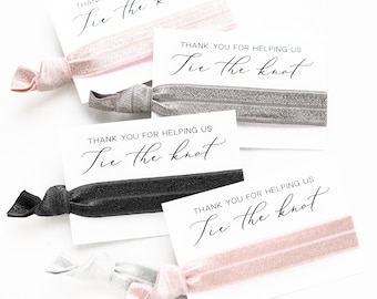 TIE THE KNOT | Blush Pink + Grey Bridal Shower Favors, Bachelorette Favors, Feminine Bow Hair Ties, Thank you for helping us tie the knot