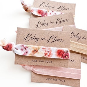 Baby in Bloom | Dried Floral Baby Shower Favors, Terracotta + Blush Pink Personalized Baby Shower Hair Tie Favors, Sweet Baby Girl