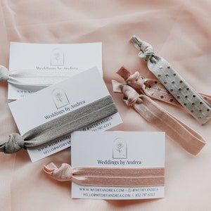 CUSTOM Promotional Hair Ties Bridal Show Hair Tie Favors, Bridal Show Handouts Promos Gifts for Wedding Pros, Let Us Help You Tie The Knot image 3