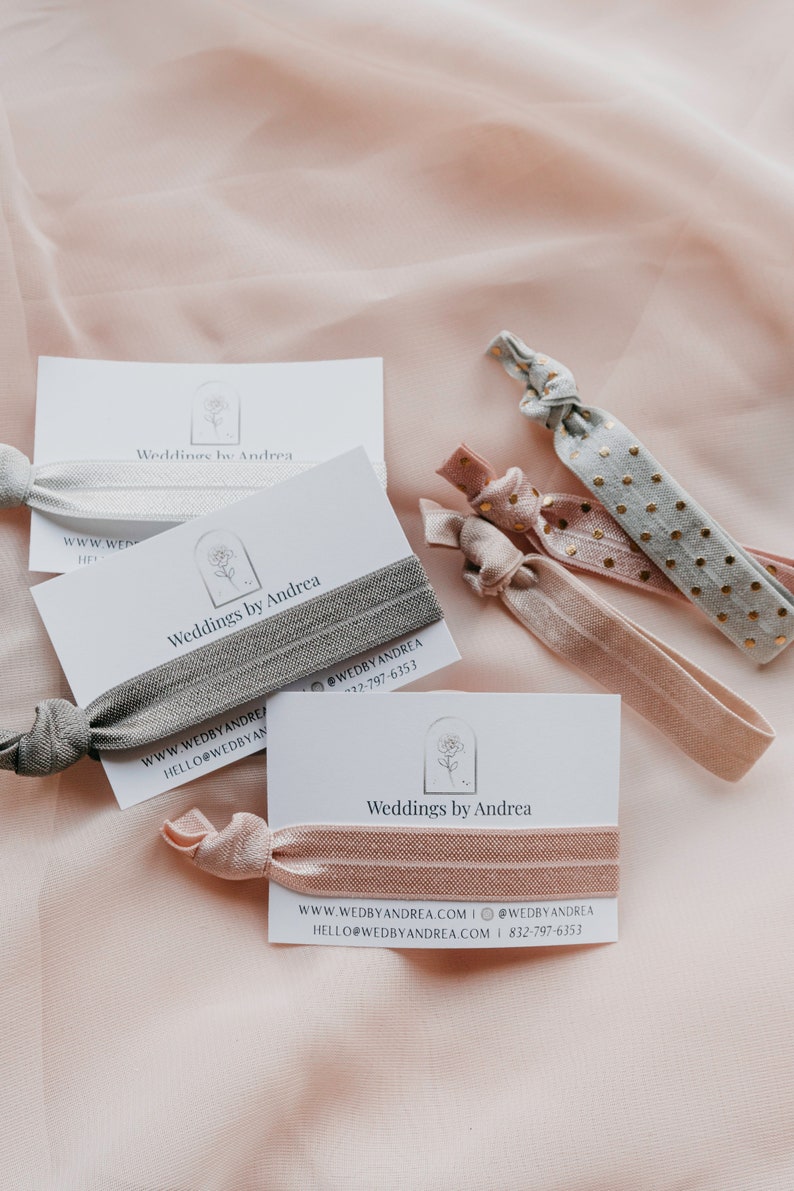 CUSTOM Promotional Hair Ties Bridal Show Hair Tie Favors, Bridal Show Handouts Promos Gifts for Wedding Pros, Let Us Help You Tie The Knot image 3
