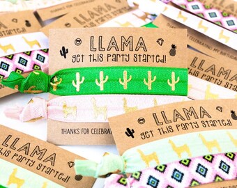 Llama Birthday Favors | Taco Bout a Party, Fiesta Theme Hair Tie Favor, Pink Green Cactus Hair Ties, Summer Birthday Party Favors for Girls