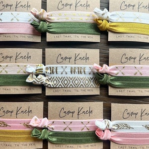 Camp Bachelorette Party Favors | Pink and Green Camping Cabin Hair Ties, Bachelorette Troop, Perfect for Hangover Kits, Glamping Weekend