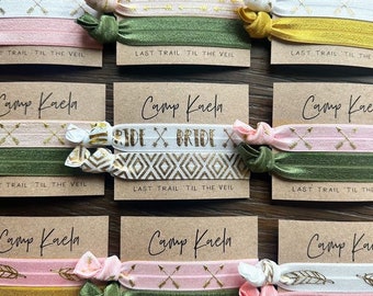 Camp Bachelorette Party Favors | Pink and Green Camping Cabin Hair Ties, Bachelorette Troop, Perfect for Hangover Kits, Glamping Weekend