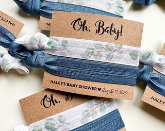 Eucalyptus Baby Shower Hair Tie Favors | Oh Baby! Boy Baby Shower, Navy Blue Baby Shower Favor, Woodland Nature Theme, Unique Shower Favor