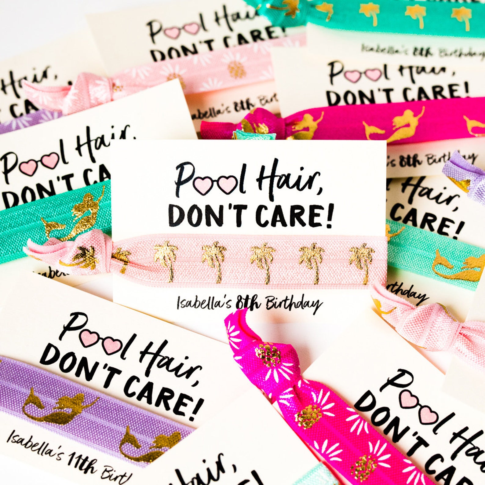 Pool Party Hair Tie Favors Personalized Summer Birthday Etsy