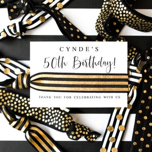 Women's Birthday Favors | Black + Gold Hair Tie Party Favors, 30th 40th 50th Birthday Favors, Womens Birthday Party Favors, Hair Tie Favors