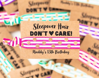 Sleepover Party Hair Tie Favors | Personalized Birthday Party Hair Tie Favors, Slumber Party Hair Tie Favors, Teen Tween Girl Birthday Favor