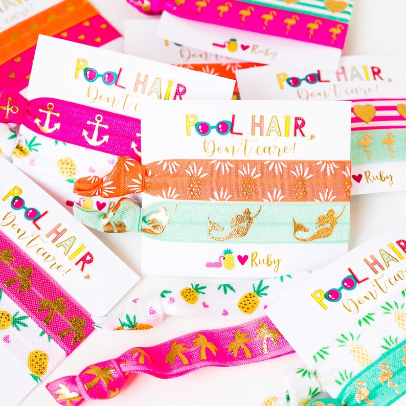 Personalized Pool Party Hair Tie Favors Pink Flamingo Pool Etsy