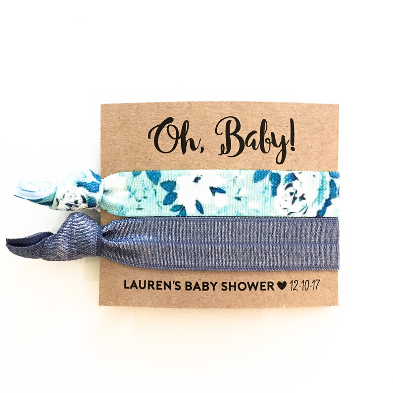 Blue Floral Baby Shower Hair Tie Favors Oh Baby Boy Baby Etsy