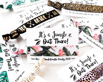 Jungle Safari Bachelorette Favors | There's a Rumble in the Jungle Cheetah Print Bachelorette Favor, Palm Leaf Tropical Safari Hair Ties