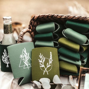 Green Botanical Wedding Cozies Sage Moss Olive Floral Bridal Party Favors, Forest Greenery Woodland Wedding Shower Favor, Bridesmaid Gifts image 4