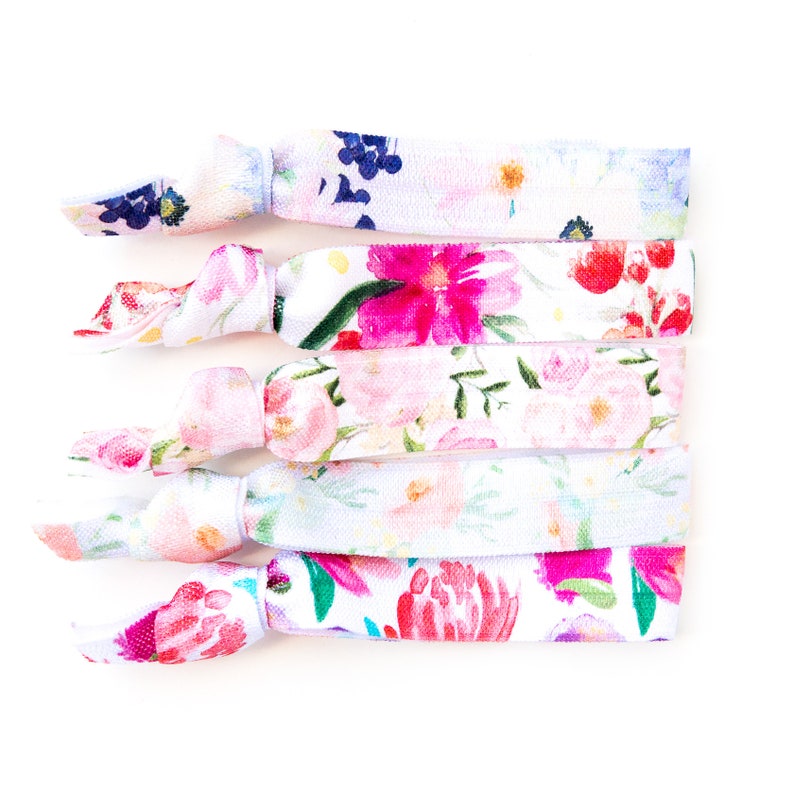 Watercolor Floral Hair Tie Set Rose Magenta Peach Floral | Etsy