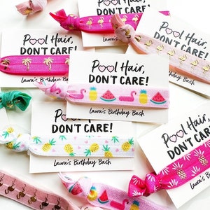 Pool-Party-Haargummi Favors | Personalisierte Sommer-Geburtstags-Party Haargummi Favor, Flamingo Pool-Party Haargummi Favor, Mädchen Geburtstag Favor