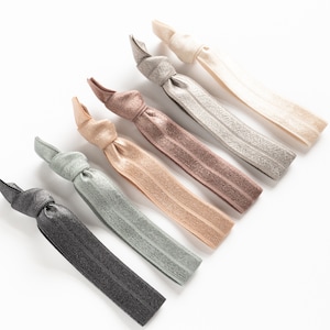 Earth Tone Hair Tie Set | Creaseless Elastic Hair Ties, Everyday Neutral Hair Tie Set, Beige, Grey, Gray, Tan, Charcoal Bridesmaid Gift