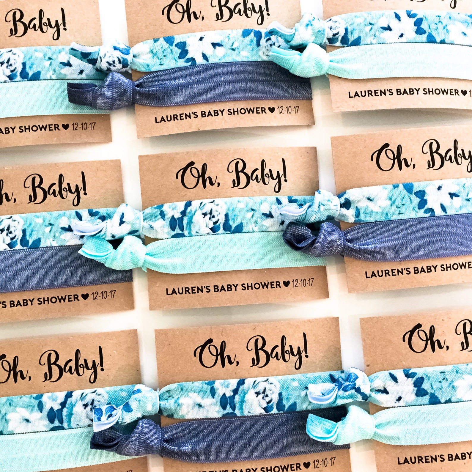 Blue Floral Baby Shower Hair Tie Favors Oh Baby Boy Baby Etsy