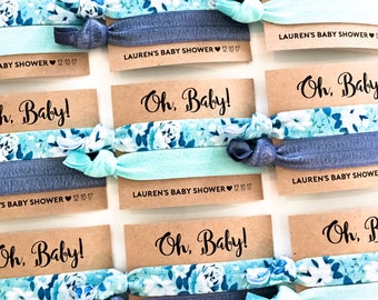 Blue Floral Baby Shower Hair Tie Favors | Oh Baby! Boy Baby Shower, Navy Blue Baby Shower Favor, Woodland Nature Theme, Unique Shower Favor