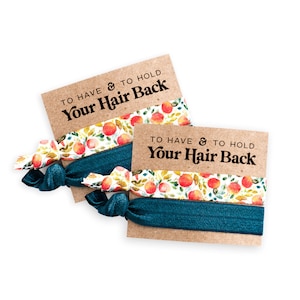 Hair Tie Bridesmaid Gifts | Teal Watercolor Peach Hair Tie Favor, Bridal Shower Favor, Wedding Shower Favor, Floral Hair Tie Proposal Card