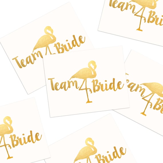 Flamingo Bachelorette Tattoos | Metallic Gold Temporary Tattoo, Beach Bachelorette Party Tattoo Favor, Pool Party Flamingo Team Bride Tattoo