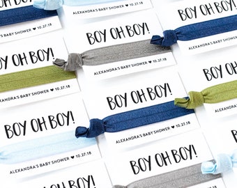 BOY OH BOY! Baby Shower Hair Tie Favors | Baby Boy Gray, Hunter Green, Olive + Blue Hair Tie Favor, Personalized Baby Shower Hair Tie Favors
