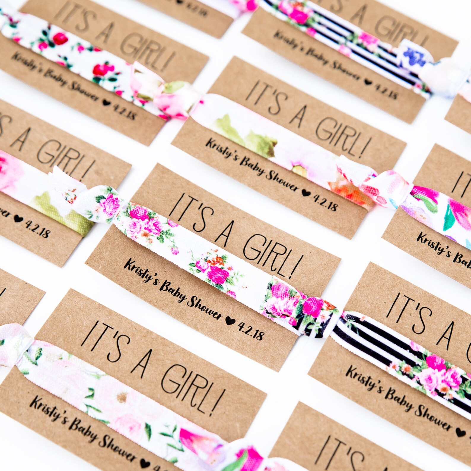 Rose Floral Baby Shower Hair Tie Favors Pink Floral Hair Tie Etsy