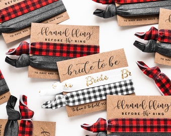 Flannel Fling Before the Ring | Red & Black Buffalo Plaid Bachelorette Hair Tie Favors, Camping Bachelorette Gifts, Glamping Trip Favor