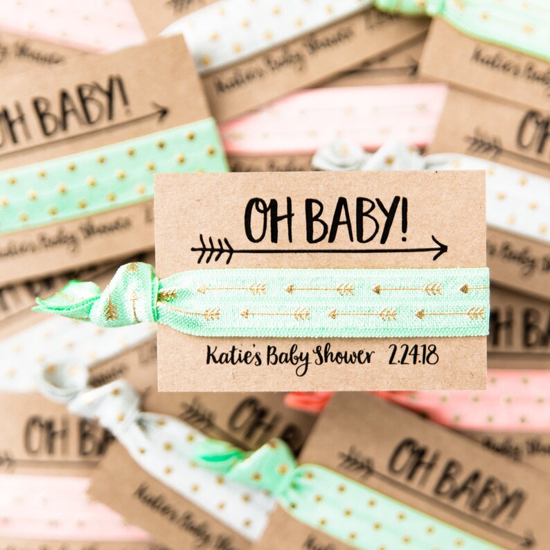 Gender Neutral Baby Shower Hair Tie Favors Mint Coral Etsy