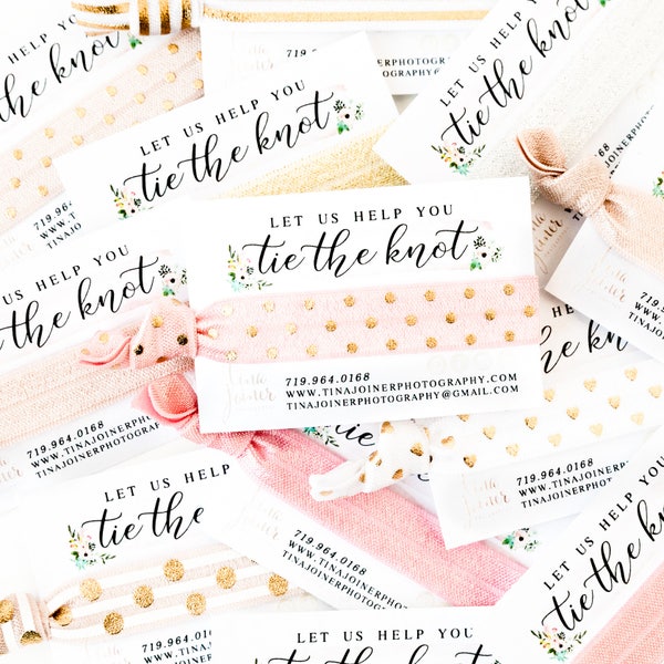 CUSTOM Promotional Hair Ties | Bridal Show Hair Tie Favors, Bridal Show Handouts Promos Gifts for Wedding Pros, Let Us Help You Tie The Knot