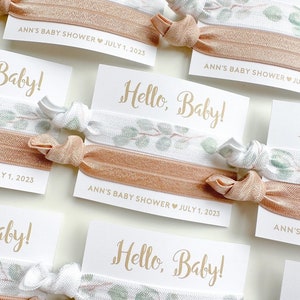 Eucalyptus Baby Shower Hair Tie Favors | Hello Baby! Gender Neutral Baby Shower, Modern Baby Shower Favor, Woodland Nature Theme