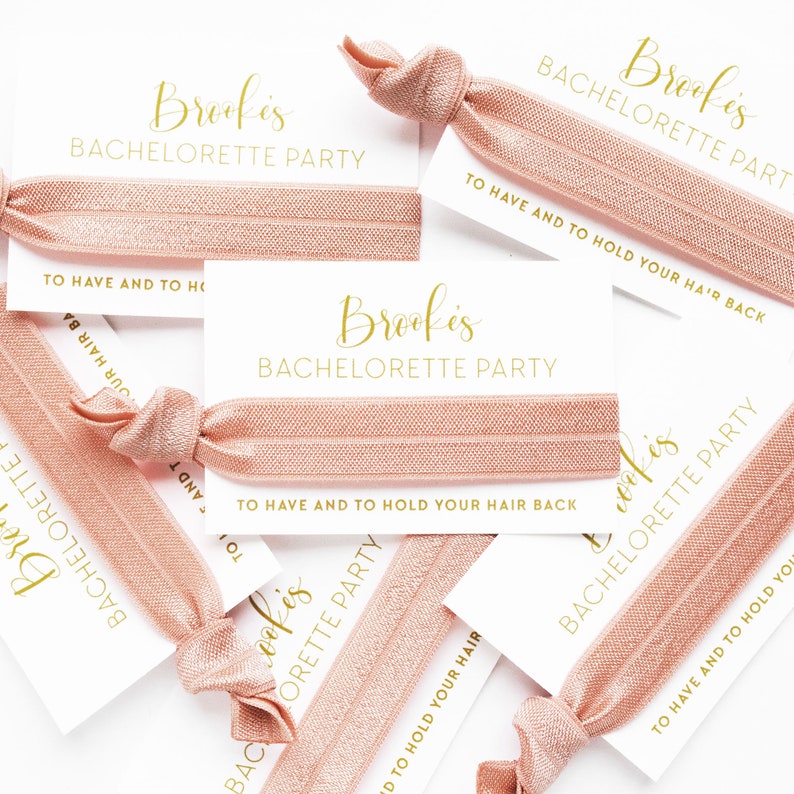 Personalized Bachelorette Hair Tie Favor To Have and To Hold Your Hair Back Blush Bachelorette Party Hair Tie Favors, Nude Beige Tan image 5