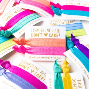 Rainbow Party Favors | Hair Tie Party Favors | Personalized Hair Tie Birthday Party Favors, Trampoline Hair Don&#39;t Care, Sleepover Party