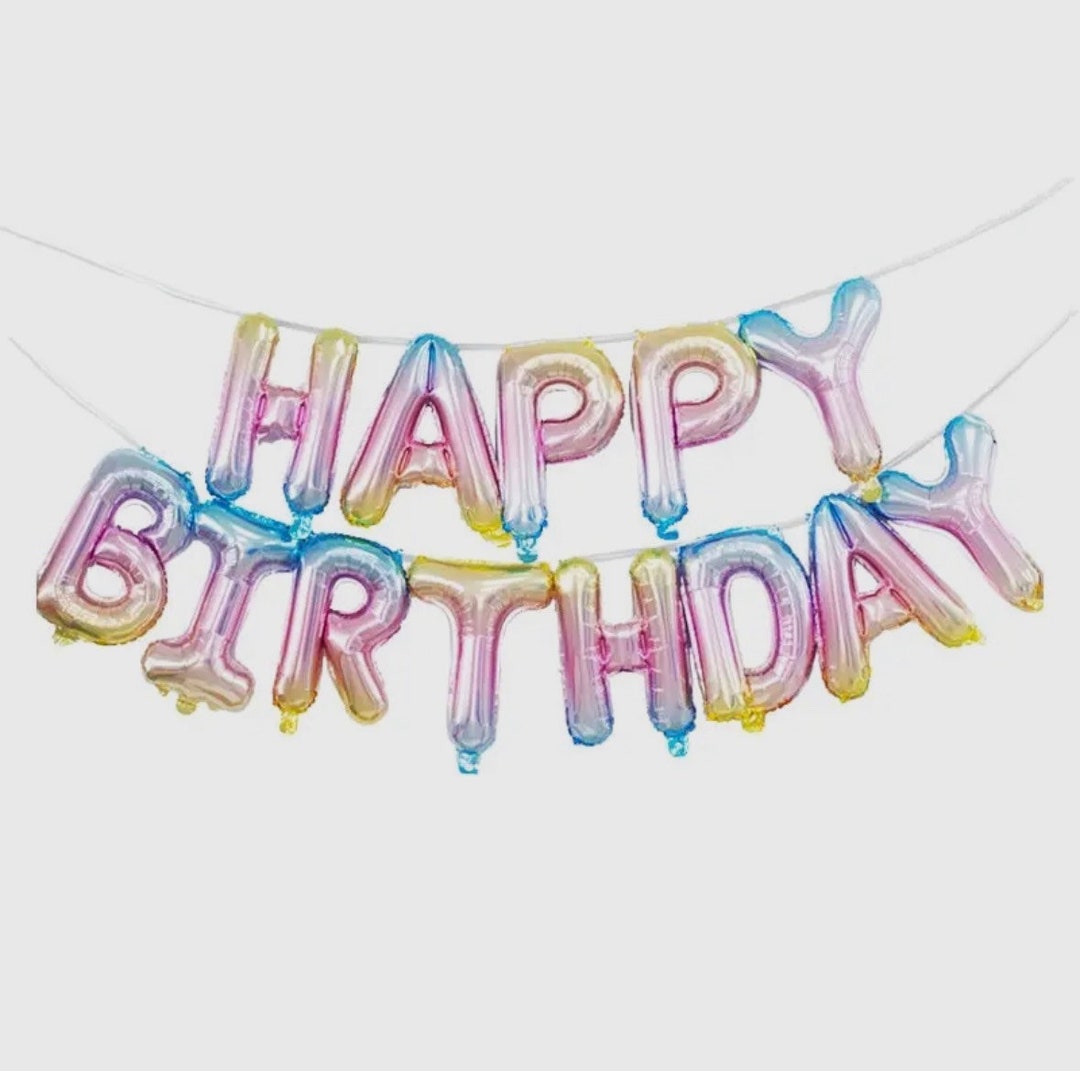 Pastel Foil Happy Birthday Balloon Banner | Girls Pastel Rainbow Party ...