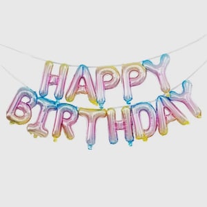 Pastellfolie Alles Gute zum Geburtstag Ballon Banner | Mädchen Pastell Regenbogen Party Decor, alles Gute zum Geburtstag Luftballons, Pink Aqua Blau Gold Ballon Wand