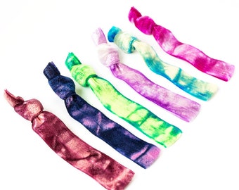 Tie Dye Hair Tie Set | Creaseless Elastic Hair Ties, Tie Dye Birthday Party Favor, Trampoline Park Favors, Retro Skating Party Goodie Bag
