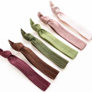 Forest Hair Tie Set | Creaseless Elastic Hair Ties, Everyday Neutral Hair Tie Set, Moss Green, Copper, Burgundy + Olive Bridesmaid Gift