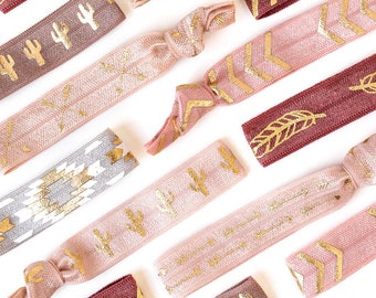 YOU CHOOSE | Printed Elastic Hair Ties, Assorted Hair Tie Prints + Designs, Creaseless Elastic Hair Ties, Gold Foil Hair Ties