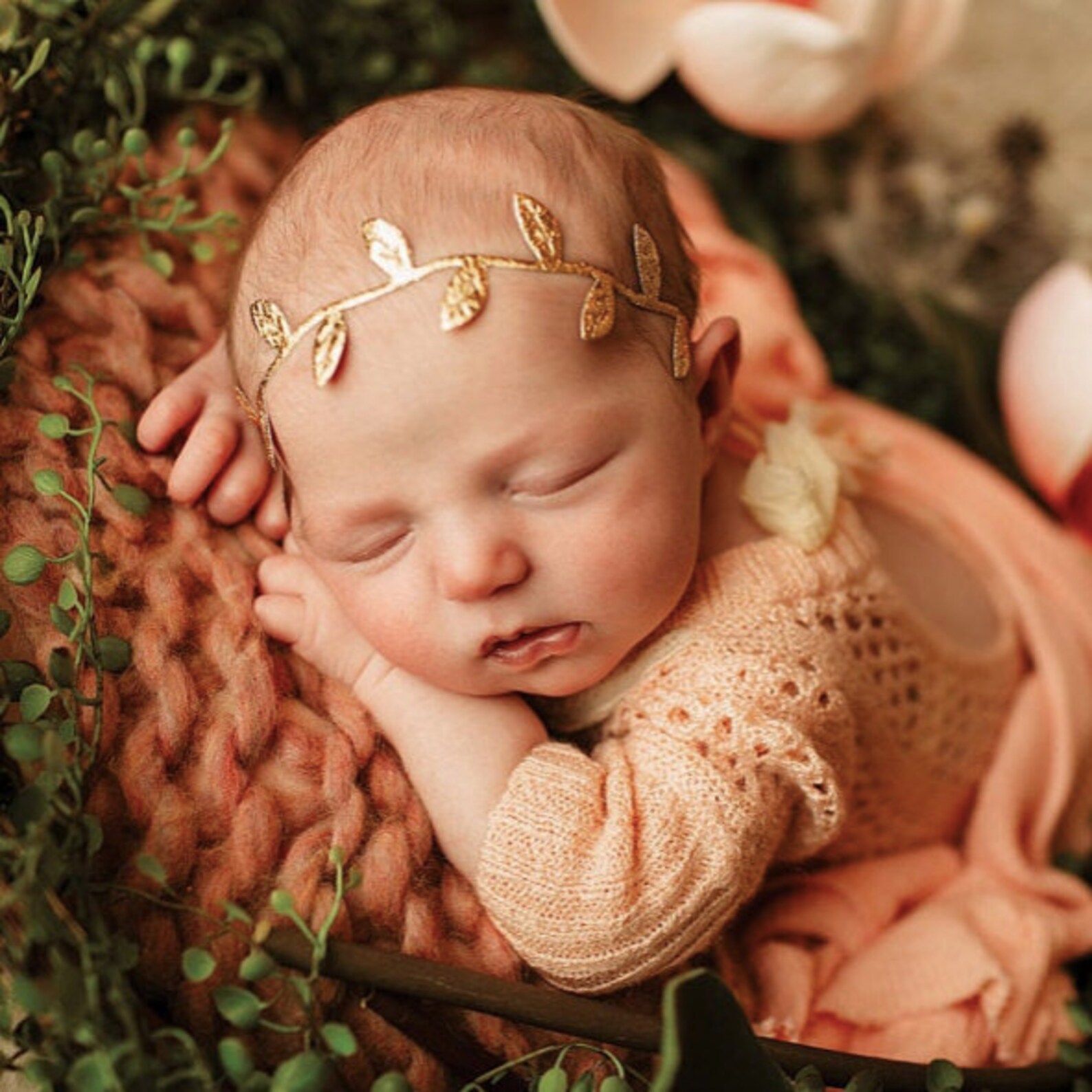 Newborn Gold Leaf Headband Olive Branch Metallic Headbands Etsy
