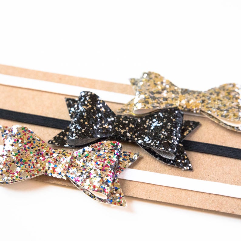 Confetti Bow Headbands Confetti Glitter Bow Headbands for Baby Toddlers Girls Birthday Photo Holiday Christmas New Years Eve Bow Headband